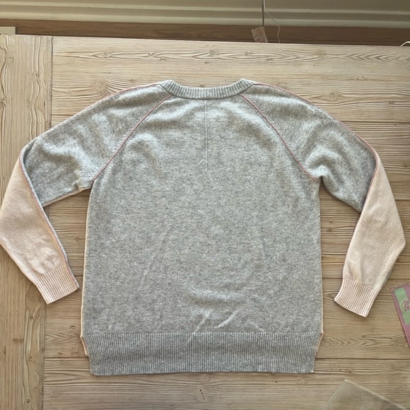Margaret O’Leary 100% Cashmere Colorblock Sweater Gray & Pink | Size Large - Picture 5 of 8